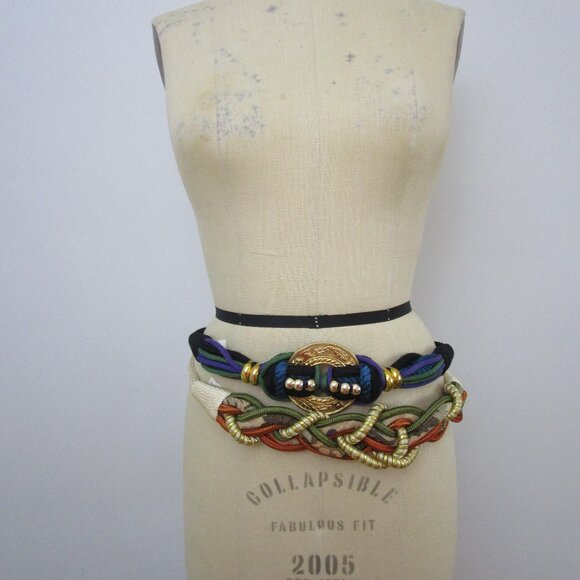 Vintage 1980s Macrame Braided Belts Gold Twisted Taiwan - Picture 2 of 9
